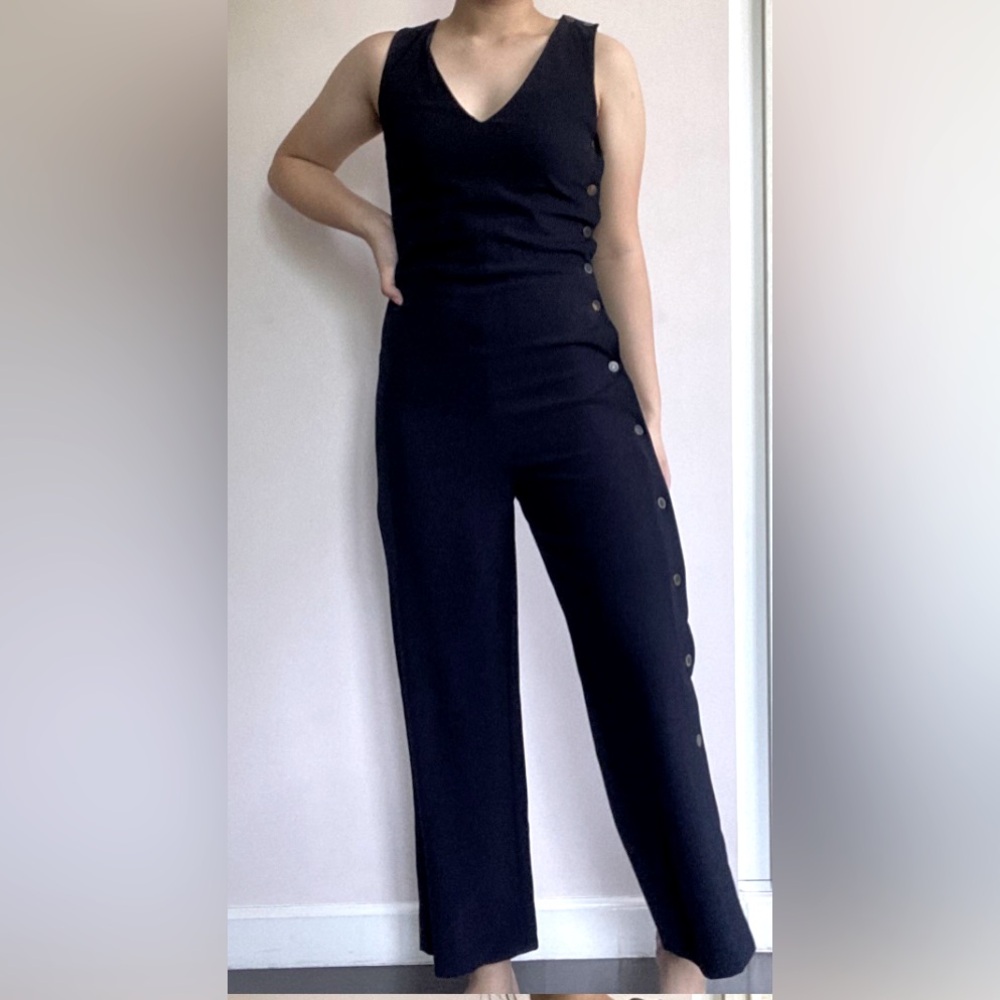 Massimo Dutti Blue jumpsuit with side button detail